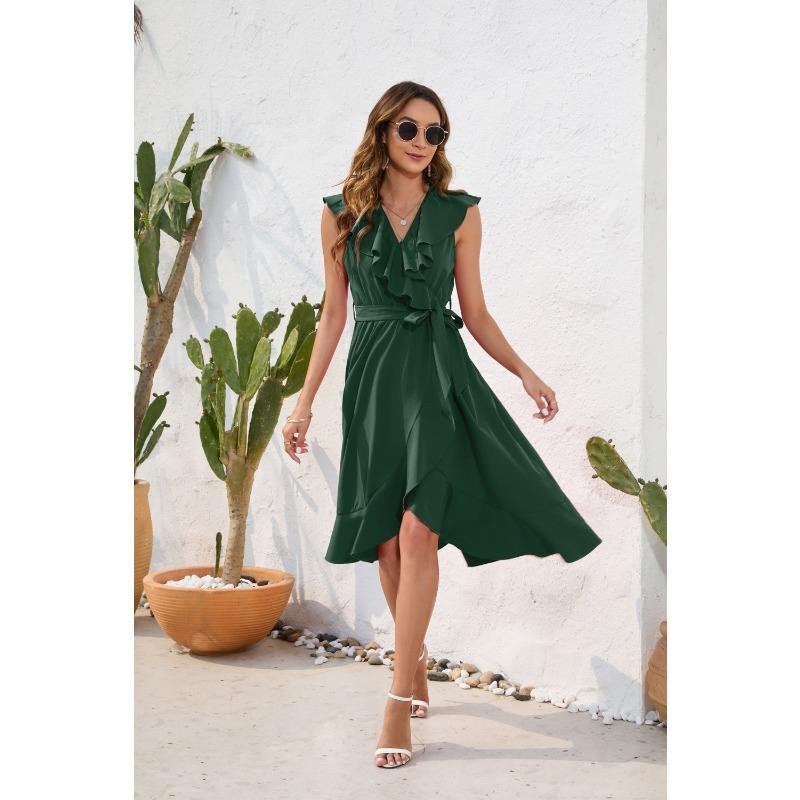 

Женское платье с поясом и V-образным вырезом, сексуальное платье для отдыха, путешествий, платье без рукавов с разрезом XXL зелёный