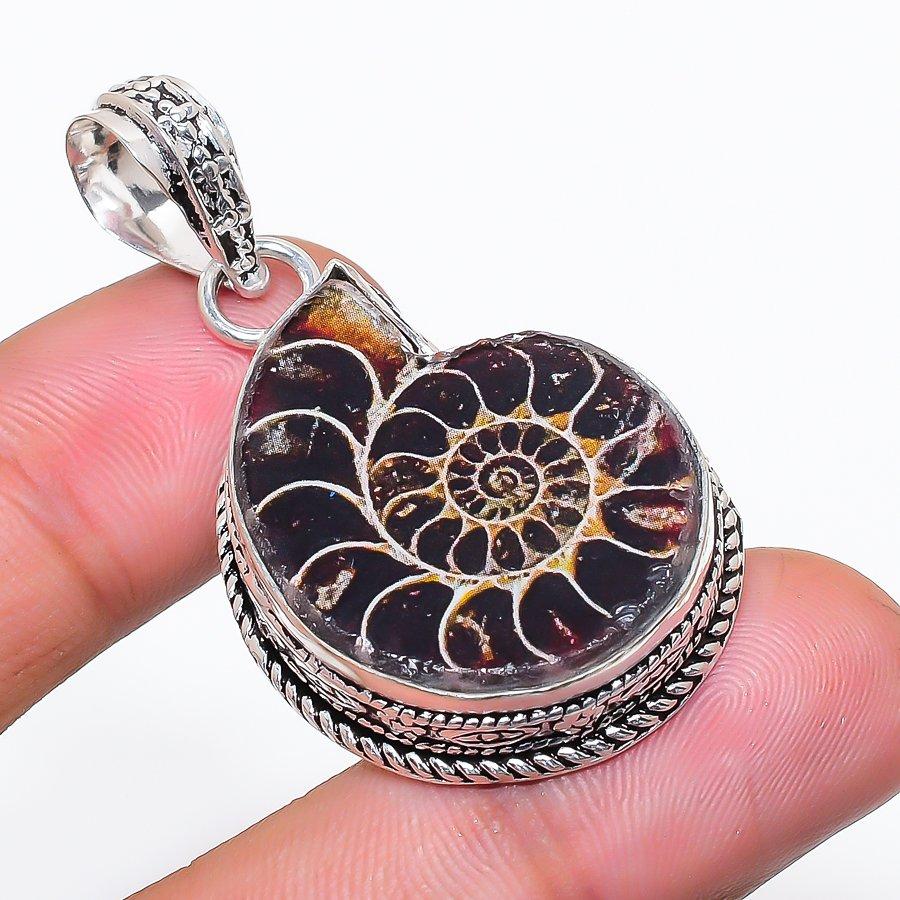 Natural Ammonite Fossil Gemstone 925 Sterling Silver Jewelry Pendant 1.89  AP-14110