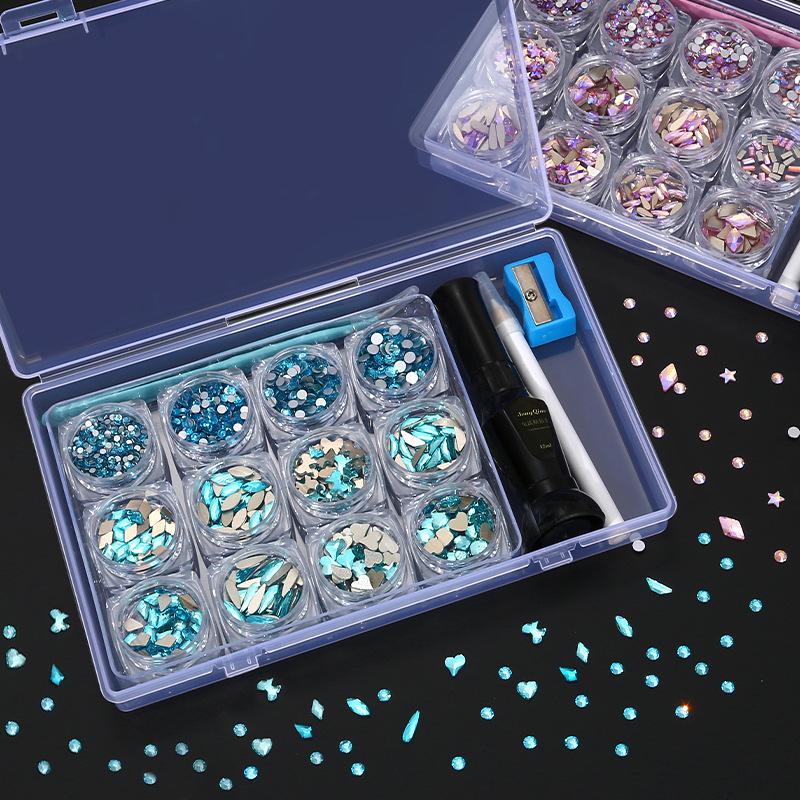 12 Boxes Of Nail Art Diamonds Set, Flat-Bottomed Diamonds, Special-Shaped Diamonds, Rhinestones, Nail Art Tools Combination Set