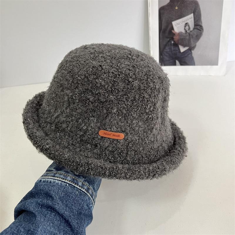 

Игривая шляпа-панама с загнутыми краями, плюшевый шарик, теплая утолщенная шляпа-ведро на осень и зиму, милая шляпка-цилиндр, подходит для круглого лица, тренд M（56-58cm） серый