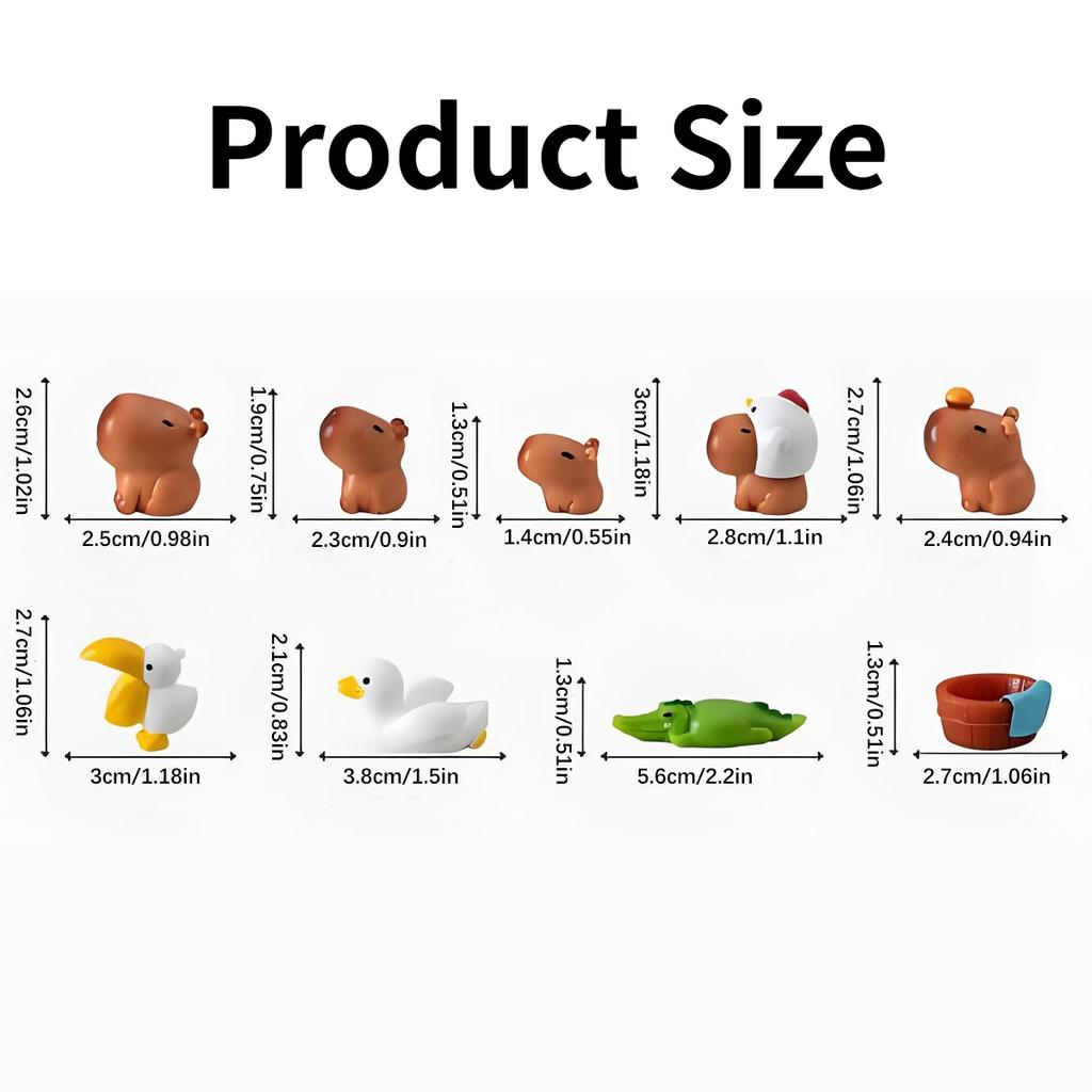 9/18PCS Mini Capybara Resin Figurines – Cute Car Dashboard Ornaments Set, Kawaii Animal Decor for Console, Desktop & Room