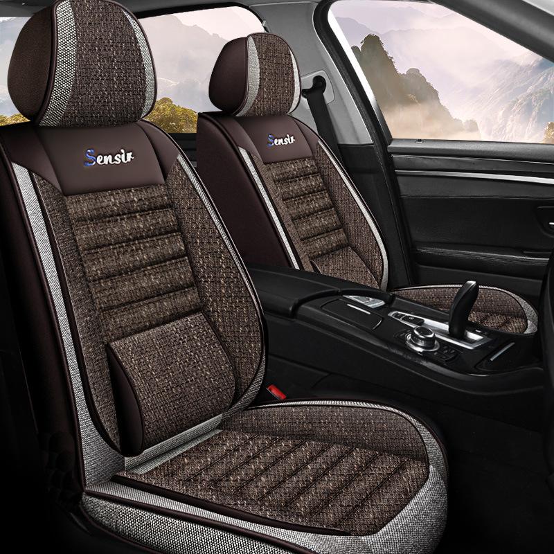 All-Season Breathable Cotton Linen Car Seat Cushion for Five-Seater, Full Surround, Comfortable and Simple Design