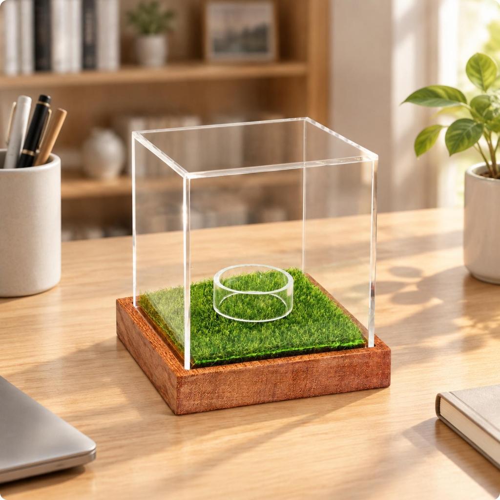 Golf Ball Showcase with Grass-Style Interior Dust Protection Acrylic