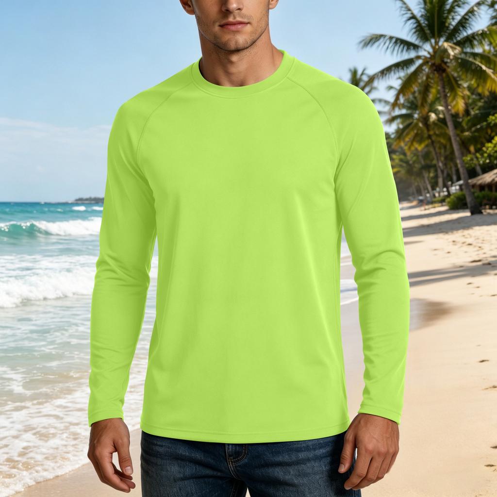 Men 50 Plus Sun Long Sleeve Shirt Lightweight Stretch Fabric Crew Neck Athletic Top for Outdoor Activities
