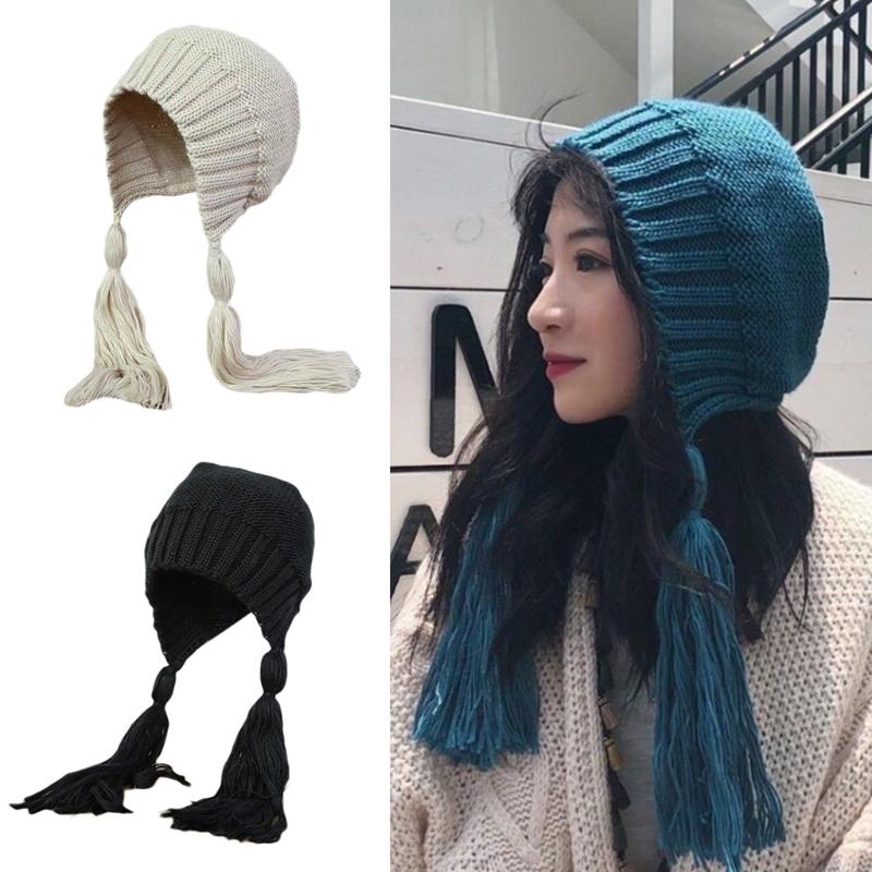 Creative Braid Beanie Hat Knit Hat with Ear Flaps Wool Hat Lei Feng Hat Wild Girl for Outdoor Cold Weather Skiing Ri