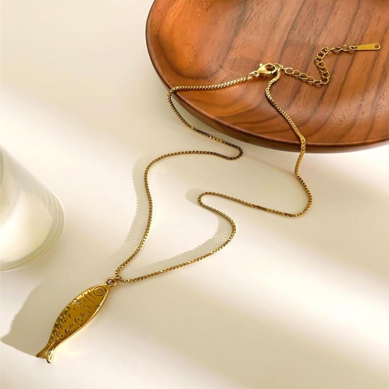 Stylish Fish Charm Handmade Necklace Stainless Steel Everyday Jewelry Gift For Her Trendy Clavicle Chain
