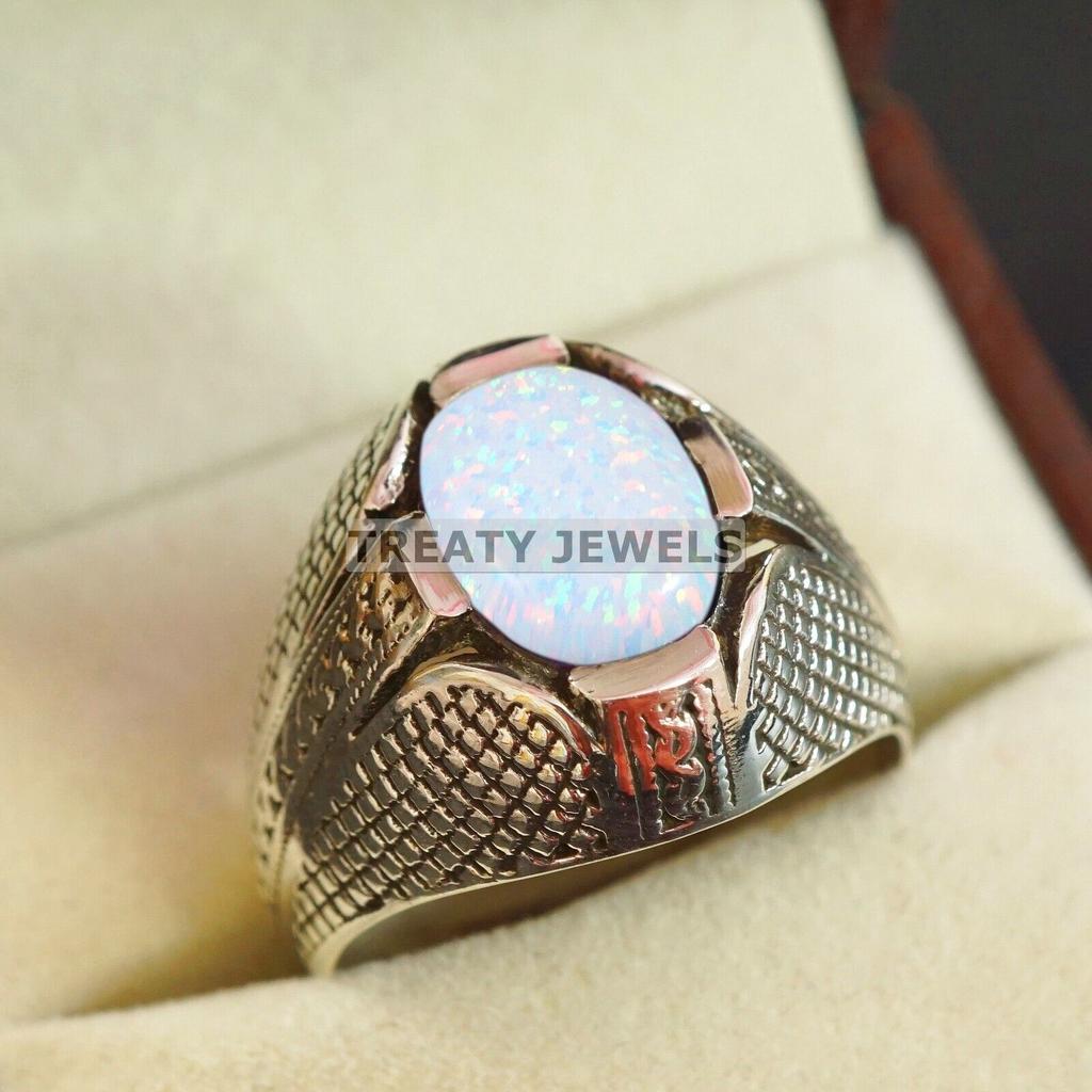 Opal Oval geschliffener Edelstein mit 925er Sterling Silber Ring für Herren #B347 JL375682017590