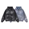 Unisex Winter Hooded Zip-Up Oversized Fleece-Lined Sweatshirt With Hand-Drawn Graffiti Print Daily Wear