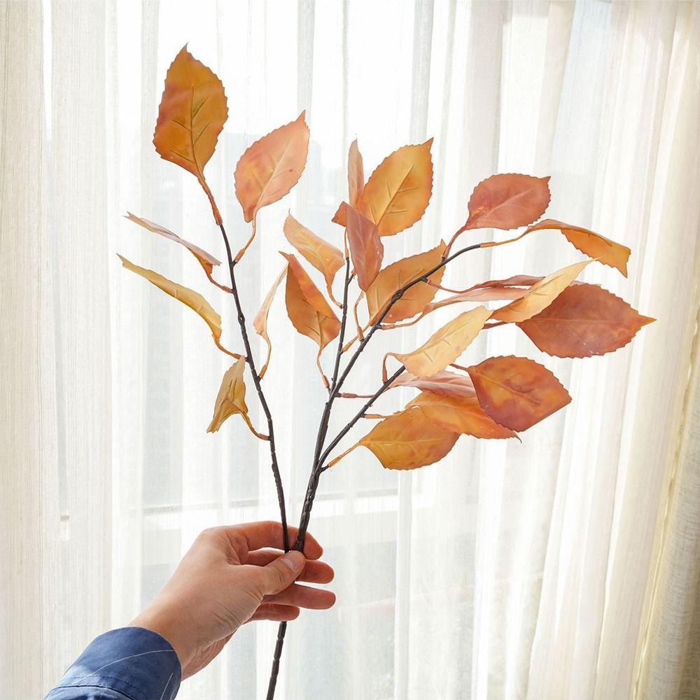 Luxury Simulated Flowers Lifelike Fake Persimmon Leaves  Outdoor Garden Decor