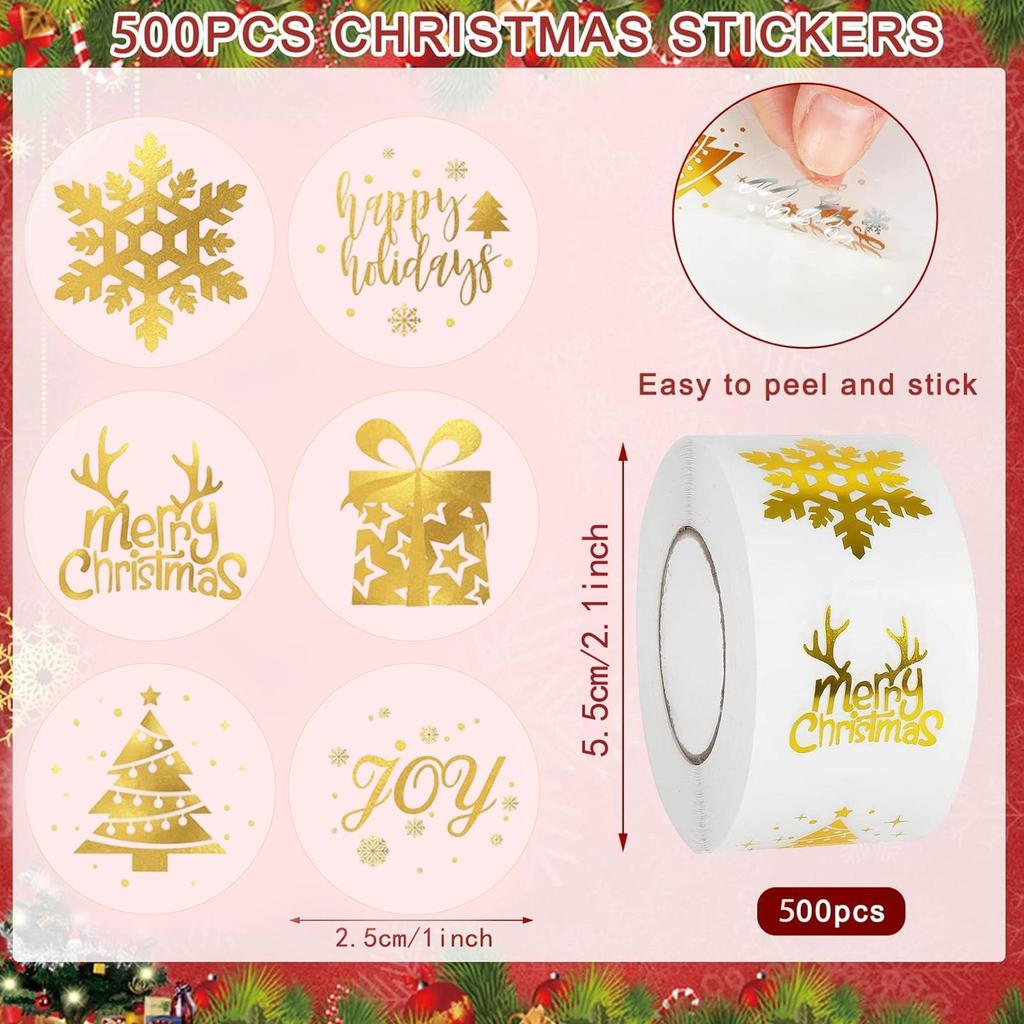 500 Sheets/roll Christmas Card Stickers Merry Christmas Label Stickers Self-adhesive Snowflake Tree Thin Decals For Envelopes
