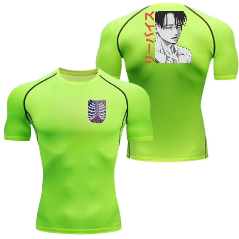 Men Compression Shirt Workout Quick Dry Levi Ackerman Print Top Breathable Sweat Absorbing Fit Fitness T-Shirt Sweat-Resistant