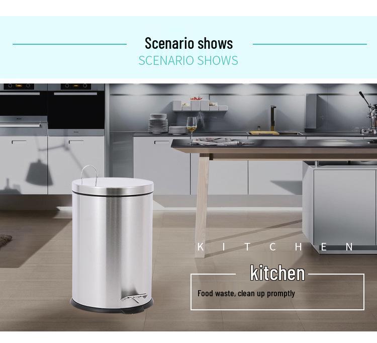 Stainless Steel Flip-Top Trash Can: Silent, Soft-Close, Foot-Operated Bin for Bathroom or Kitchen.