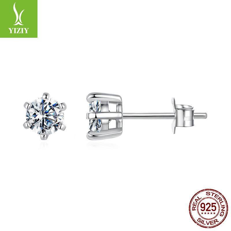 1 Carat Mozzarella Six-Claw Stud Earrings, Luxury High-End S925 Sterling Silver D-Color Mozzarella Earrings.