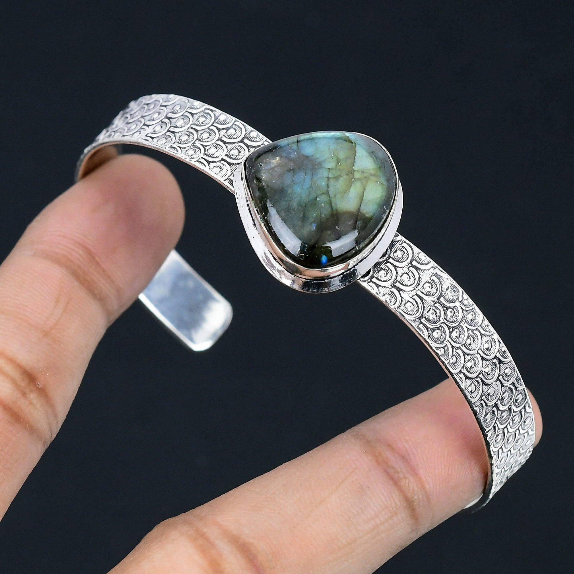 

Mothers day Sale 925 Sterling Silver Labradorite Gemstone Wedding Bangle Jewelry Adjustable