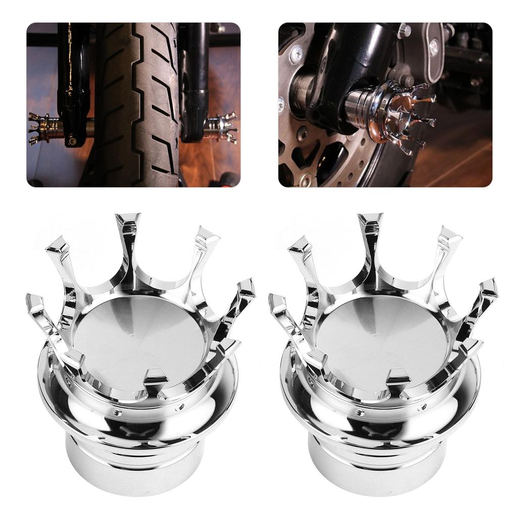 Front Axle Cap Covers Distinctive Crown Styling CNC Aluminum Alloy for Motorbike ModificationChrome
