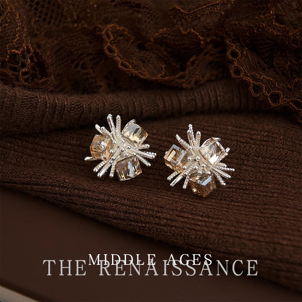 Геометрические серьги-пусеты с коричневым кристаллом, серьги для通勤