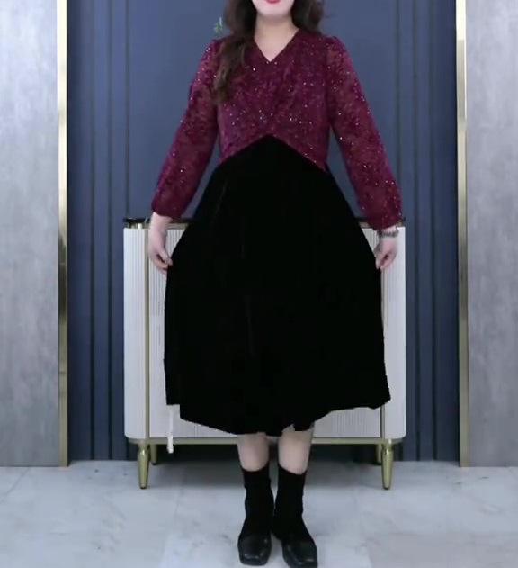 Spring Luxe Lace Jacquard Velvet Plus Size Dress for Women