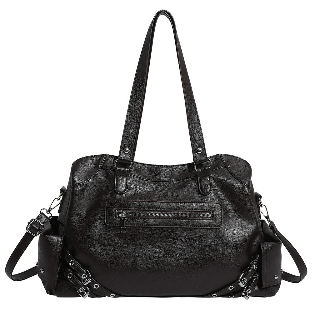 Leather Tote Bag Women's Fashion Shoulder Bag with Front Zip Pocket and Adjustable Crossbody Strap