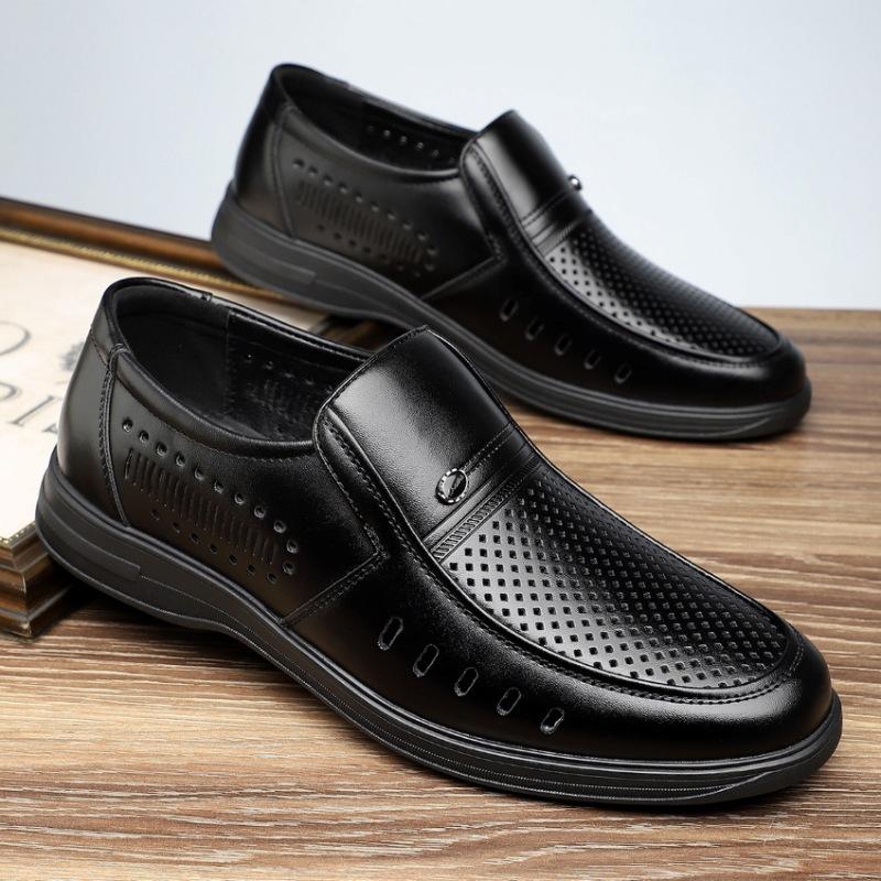 

20252025 Популярный Большой Размер 48 Мужские Дышащие Мягкая Подошва Для Папы Среднего Возраста Нескользящие Полые Прохладные Кожаные Туфли 38 чёрный