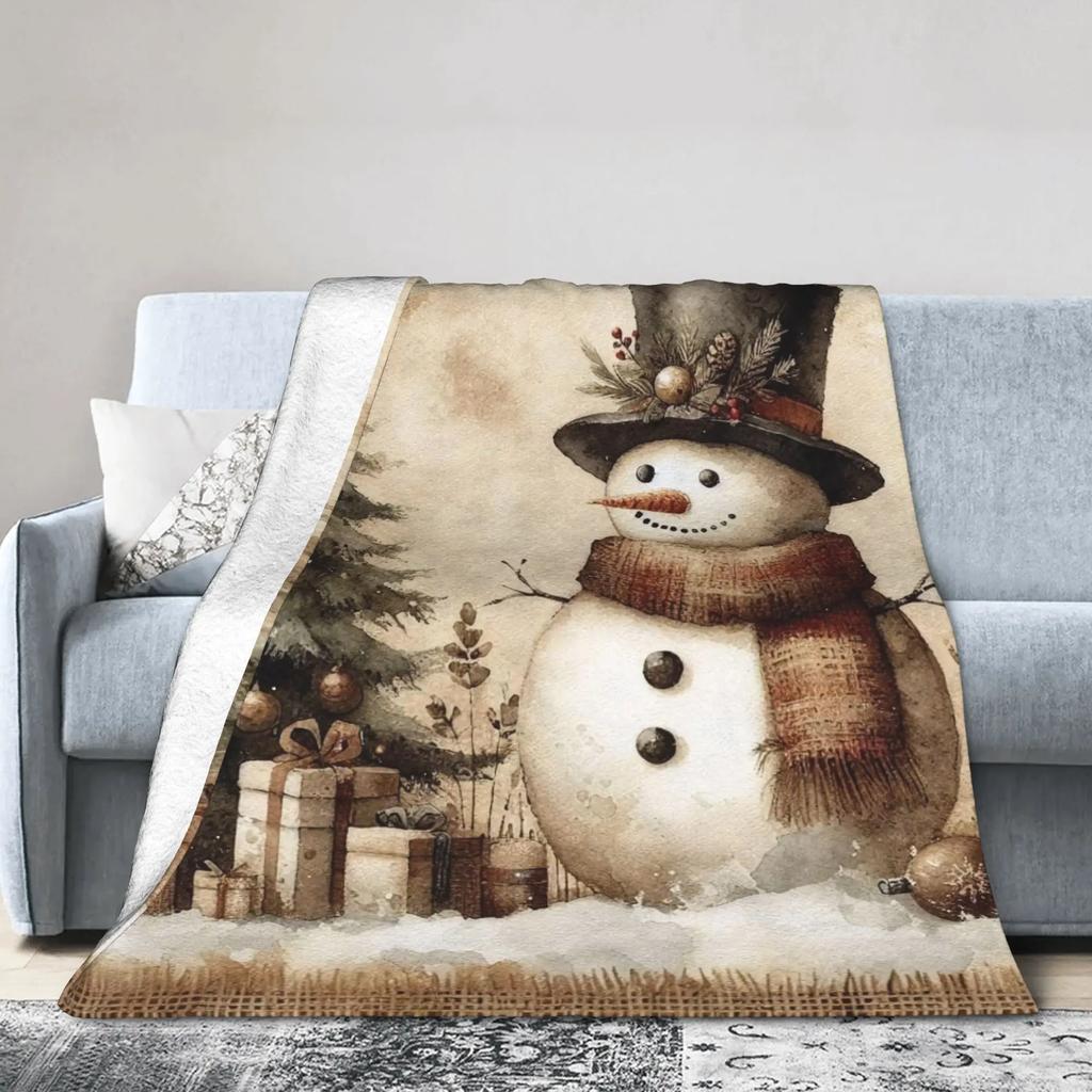 Christmas Snowman Warm Plush Throw Blanket for Kids Soft Flannel Bedspread for Sofa Bed Indoor Outdoor Use