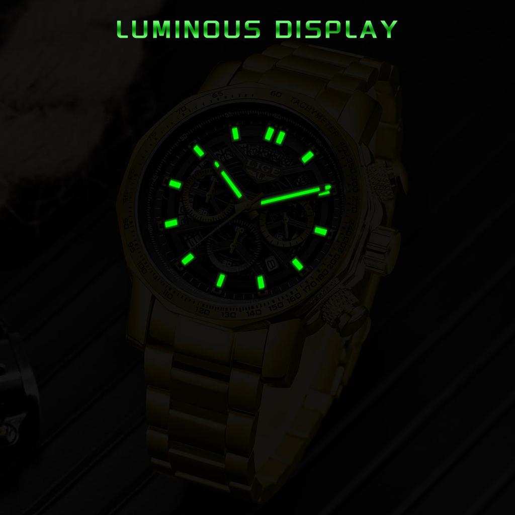 LIGE Top Luxury Men Watch Military Fashion Quartz Wristwatches Waterproof Luminous Chronograph Men Quartz Watches
