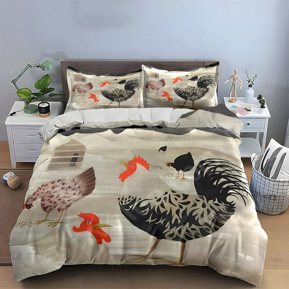 Gallos, gallinas y pollitos. Juegos de cama Juegos de fundas nórdicas Fundas nórdicas Fundas de almohada(1*Funda de edredón 2*Fundas de almohada sin relleno de edredón)