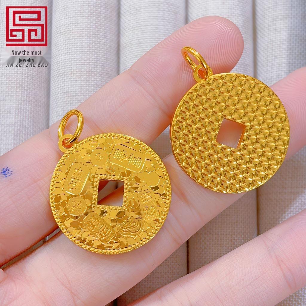 Auspicious Words Gold Crushed Ice Round Pendant Necklace Clavicle Chain - Exquisite Gift for Her