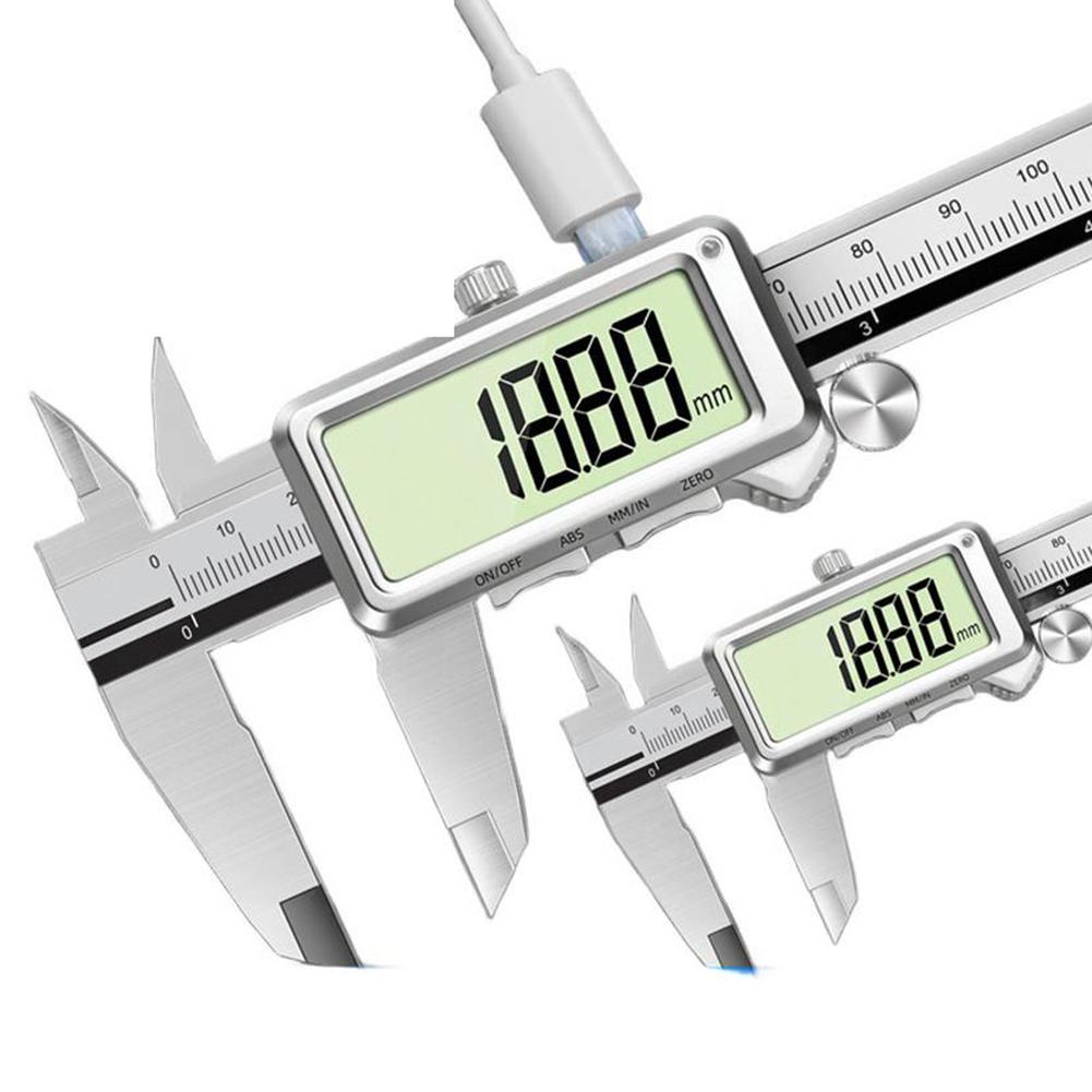 Rechargeable Electronic Digital Display Vernier Caliper (150/200/300mm), Stainless Steel, HD Full-Screen Caliper