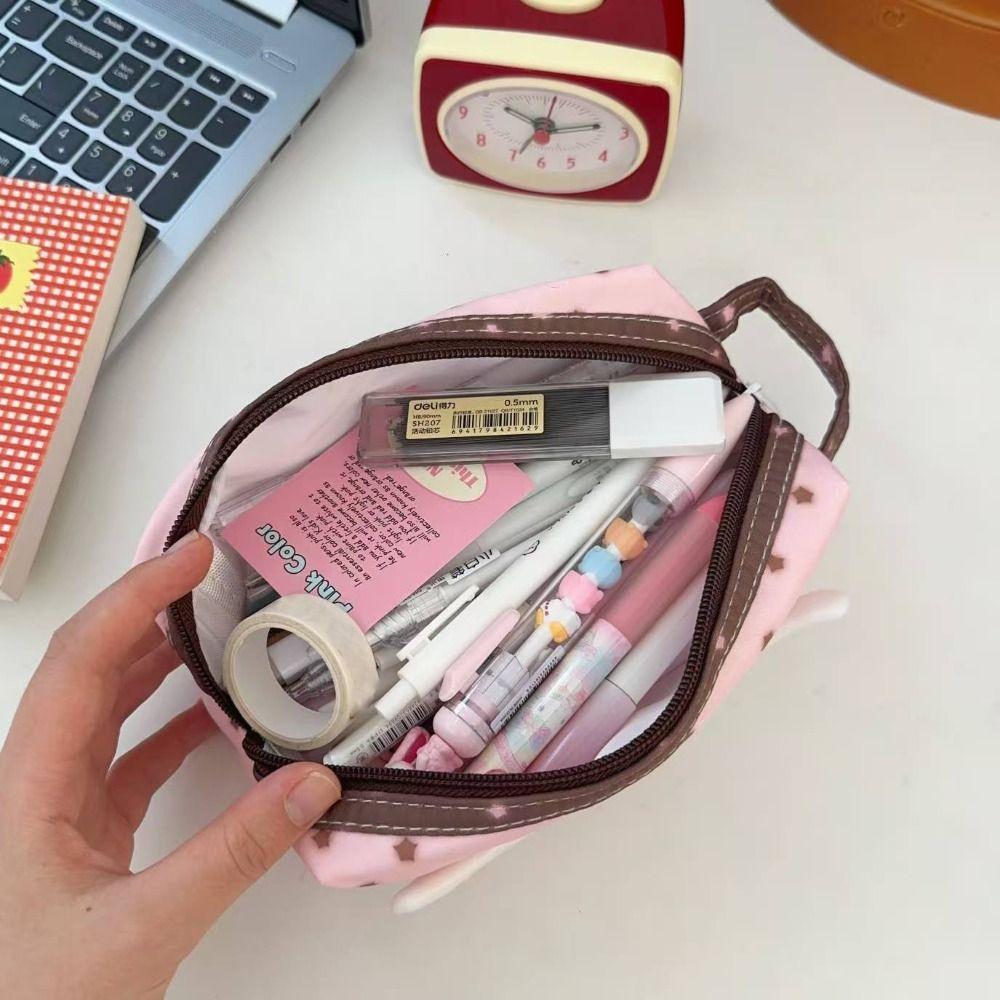 New Angel Stars Pen Bag Large Capacity with Handle Stationery Bag Cartoon Gift Cosmetic Bag Students Supplies