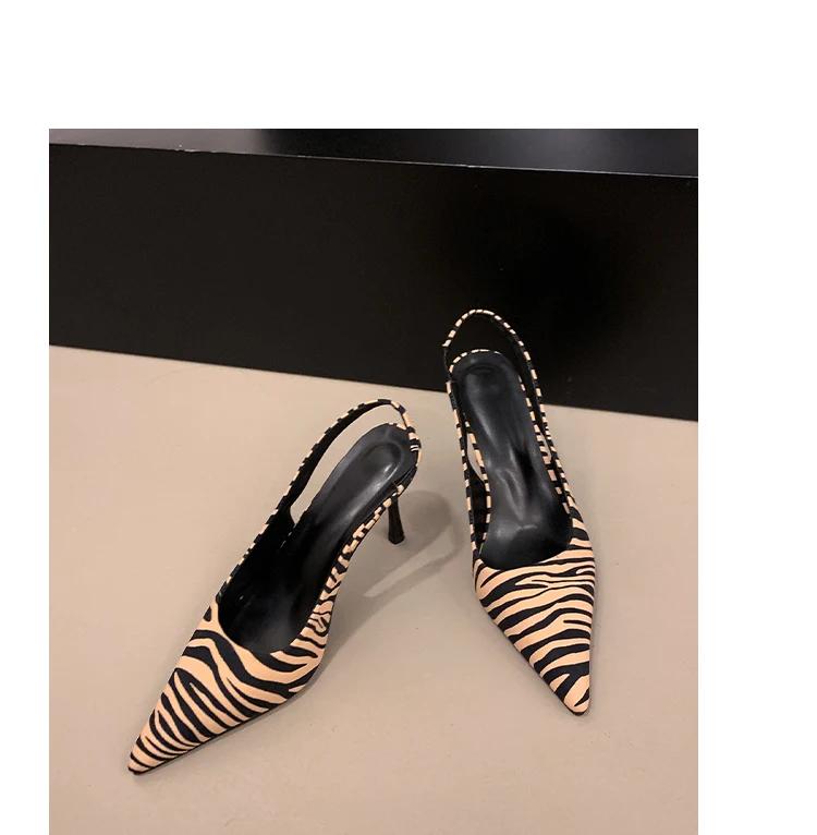 

Women s Large Size High Heels Thin Heels Pointed Toe Zebra Womens Shoes Dress Summer One Kick Sexy Sandalias De Mujer 42 коричневый
