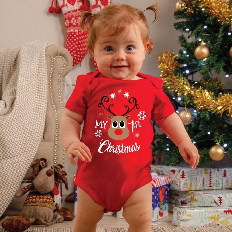 Red Deer Baby One-Piece Romper Baby Bodysuit Short Sleeve Christmas Festival Holiday Children Red One-Piece Romper Tops