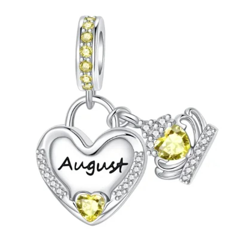 Sparkling Birthstone Charms Copper Heart Key Birthday Pendant Fit Original Necklace Bracelet Women Jewelry Diy Gift