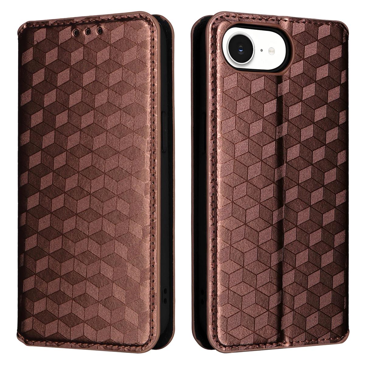 

Для iPhone 16e Чохол-гаманець Шкіряний чохол для телефону з ромбоподібним тисненням Brown