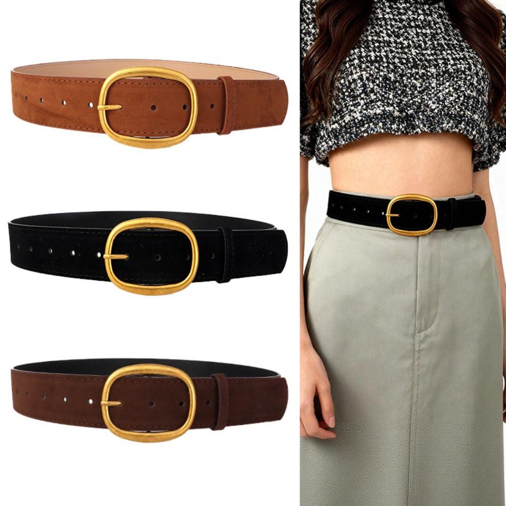 Pin Buckle Suede Leather Belt Luxury Design Wide Waistband Women Waist Belt  Coat Skirt Decoration