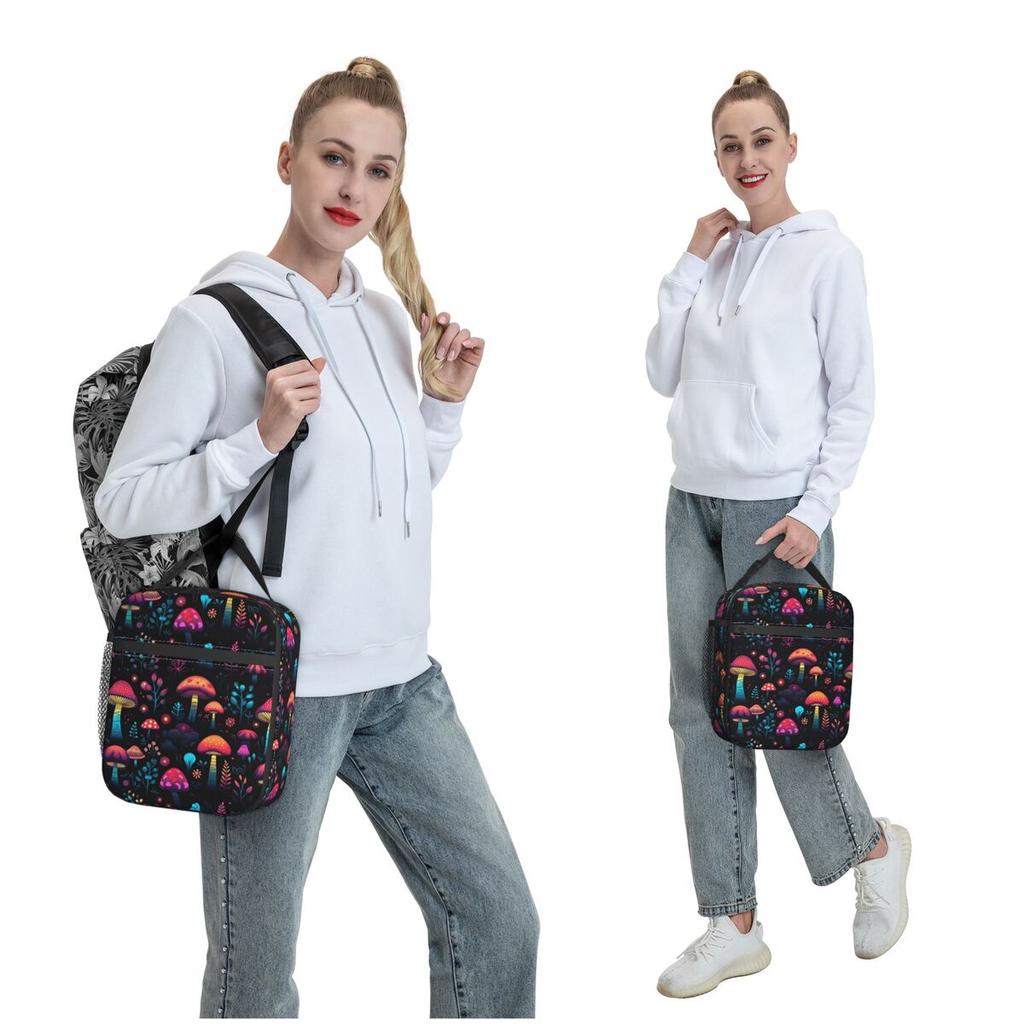 Elf Mushroom Luminescence Pattern Insulated Lunch Bag for Women Kids Leakproof Food Boxes Thermal Lunch Box Tote