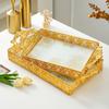 2 Stück Gold Filigran Tablett Doppelgriff Verziertes Glas Tablett Hausdekoration Elegante Vitrine Heimdekoration Robuste Bauweise