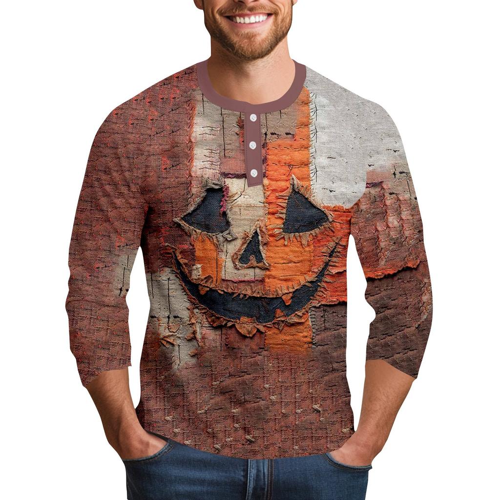 Men's Halloween Printed  Collar Three-Quarter Sleeve
