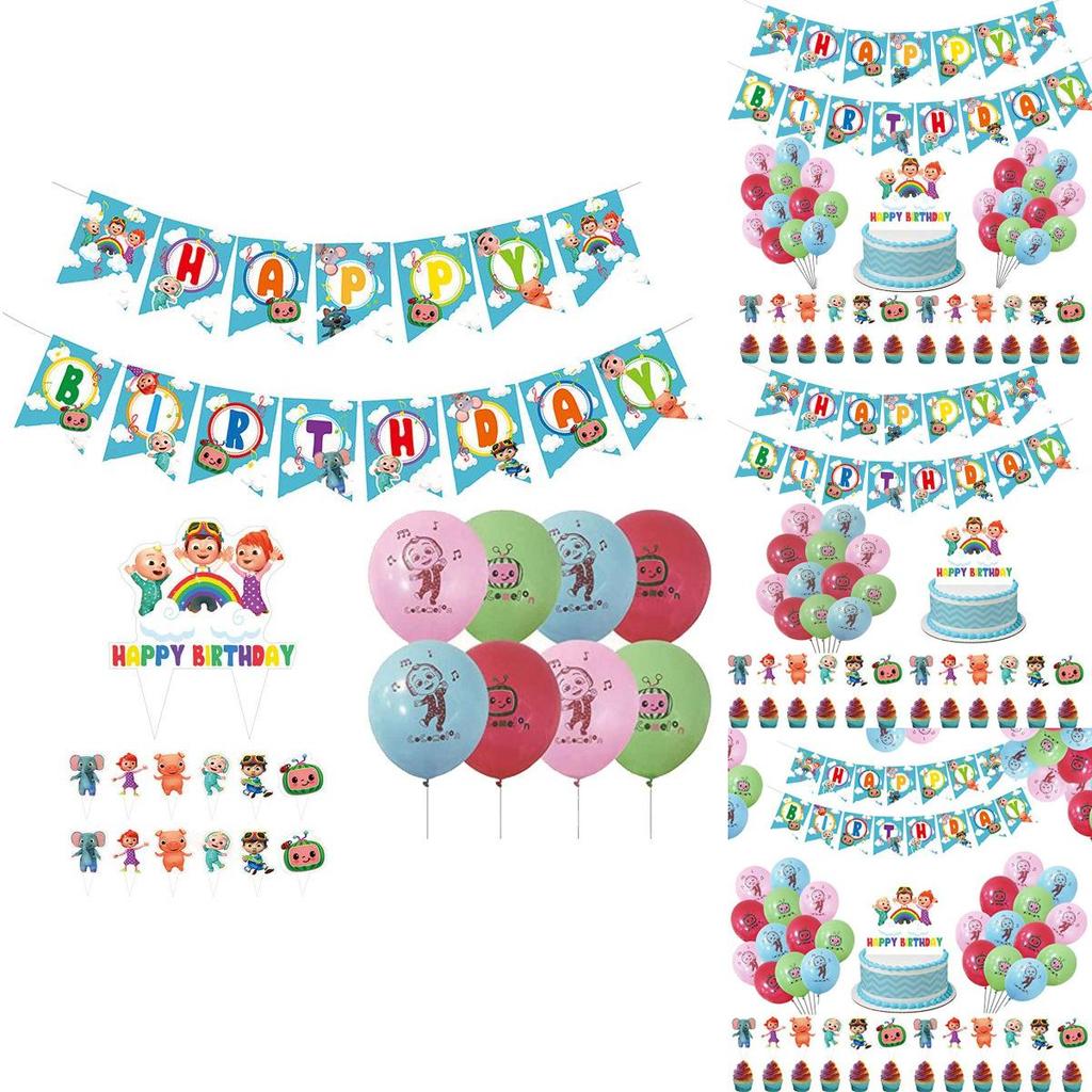 Theme Cocomelon Kids Birthday Party Decor Supplies Banner Caketopper Balloon