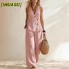 Trajes de Pantalón Casual de Moda para Mujer sin Mangas con Cuello en V