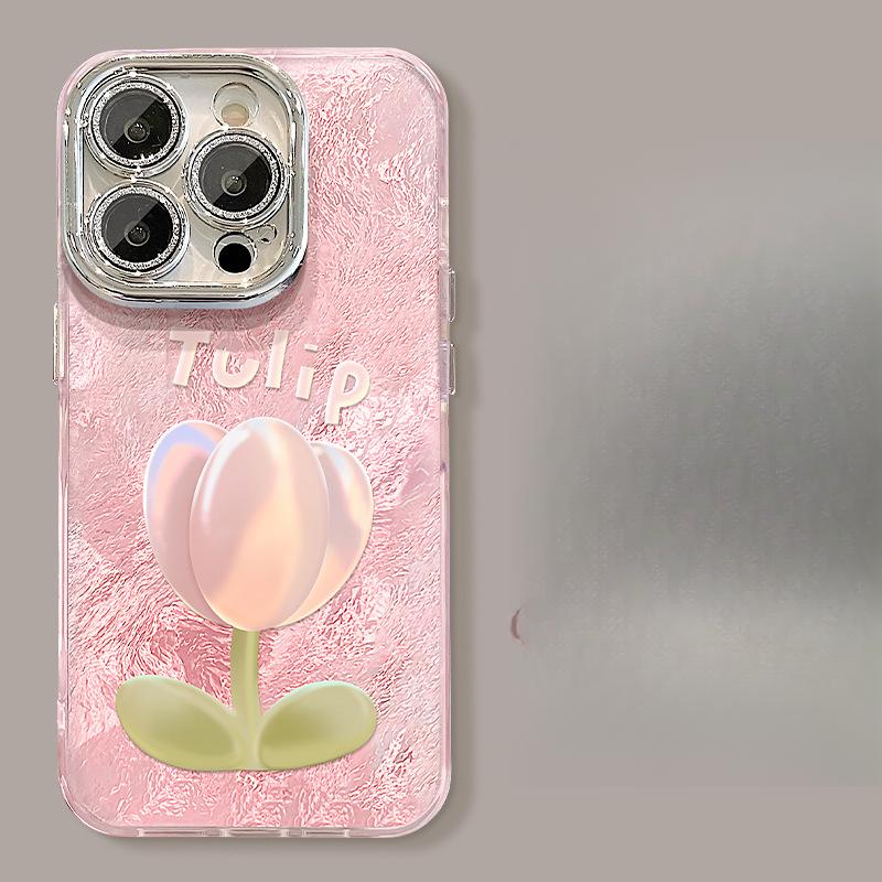 Pink Florals Suitable for Apple 16pro Glacier Pattern Mobile Phone Case 15 Full-inclusive Lens Film 14 Spring and Summer 13 Small Fresh X