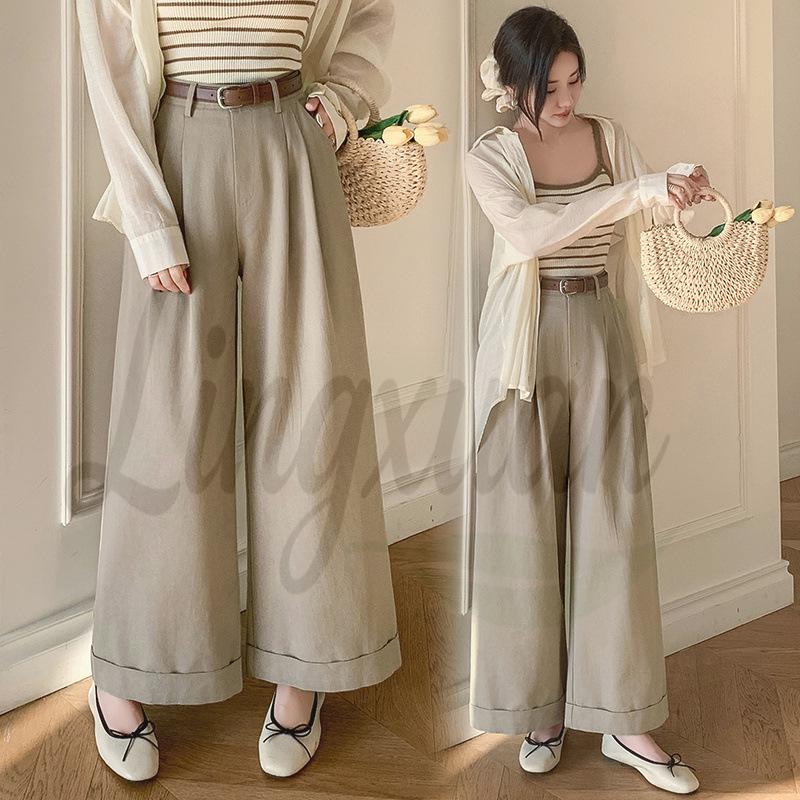 Women s Wide-Leg High-Waisted Tencel Cotton Pants - 2026 Spring/Summer Collection Extra Large