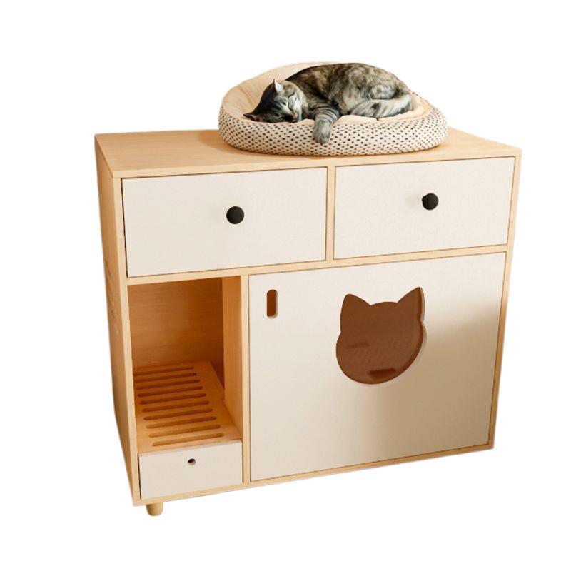 Solid Wood Semi-Closed Cat Litter Cabinet with Anti-Tracking and Anti-Dog Features