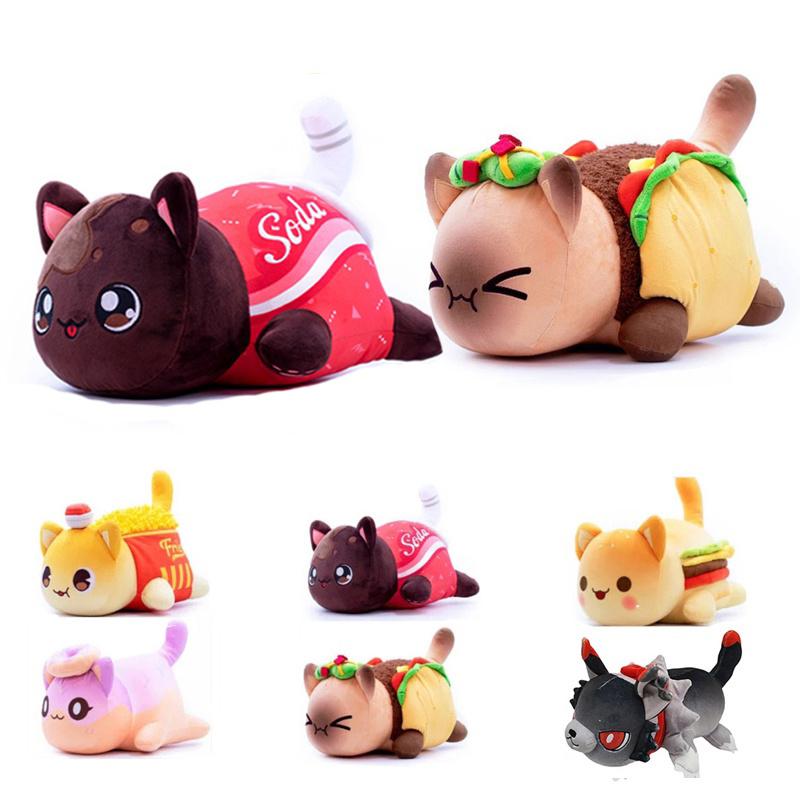 Plyšové figurky kočky s colou 25 cm, plyšové figurky plněné koblihou a krmivem pro kočky, jedinečný dárek pro dívky a fanoušky