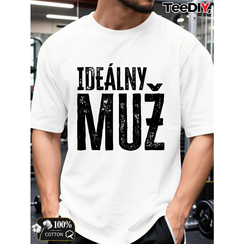 European Sizes Men'S Summer T-Shirt, The Ideal Man Graphic Print Short Sleeve Tees Trendy Casual Tops for Daily Life, Big And Tall Guys