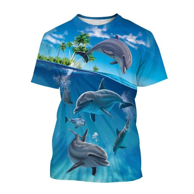 Animal Dolphin Graphic T Shirts 3D Print Man/ Women Personality Fashion Round Neck Tops Summer Oversize Short Sleeve T-Shirt Men