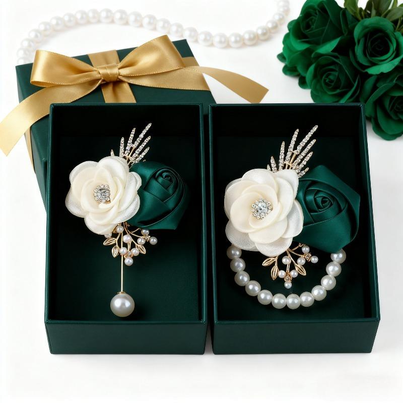 Wedding Chest Wrist Flower Set 2pcs Bridal Groom Bouquet Accessories Elegant DIY