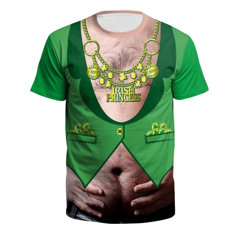 2025 New Spring Foreign Trade St. Patrick's Day 3D Digital Printed Round Neck Short Sleeved Men's T-shirt
