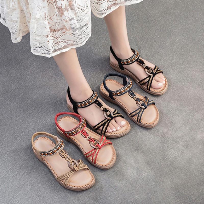 Johnature Bohémské univerzální sandály sváteční móda Pohodlné dámské plážové boty s měkkou podrážkou