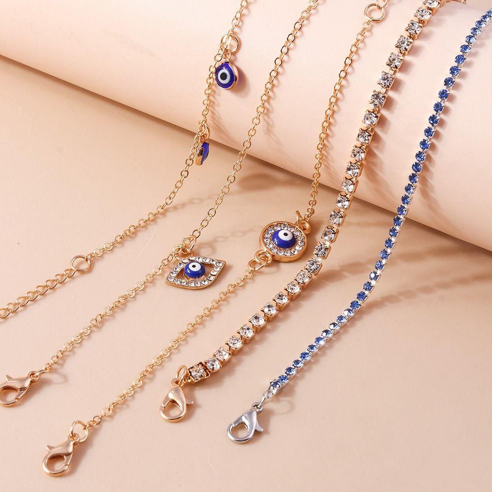 Silver Demon's Eye Bracelet Vintage Resin Bead Handchain Crystal Bracelet Set  Decoration
