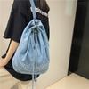 Denim Drawstring Backpack Women's Backpack Letter Embroidery Student Schoolbag